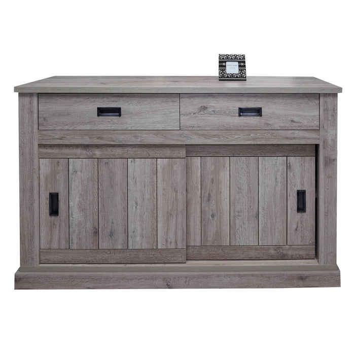 Credenza 0, Buffet stile vintage a 2 ante e cassetti, Madia con ripiani, Mobile da soggiorno, Rovere anticato, Cm 150x50h95