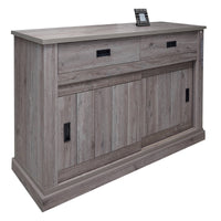 Credenza 0, Buffet stile vintage a 2 ante e cassetti, Madia con ripiani, Mobile da soggiorno, Rovere anticato, Cm 150x50h95