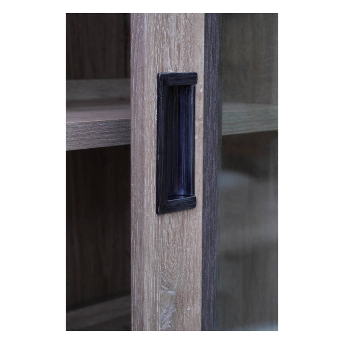 Credenza 0, Vetrina cristalliera a 4 ante e 3 cassetti, Madia alta da salotto, Cm 150x40h203, Rovere anticato