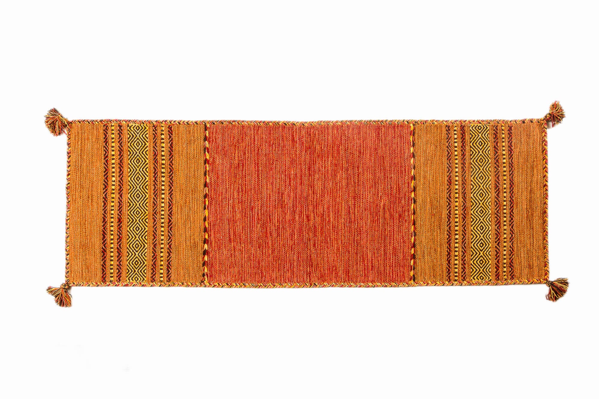 Tappeto moderno Kansas, stile kilim, 100% cotone, arancione, 200x60cm