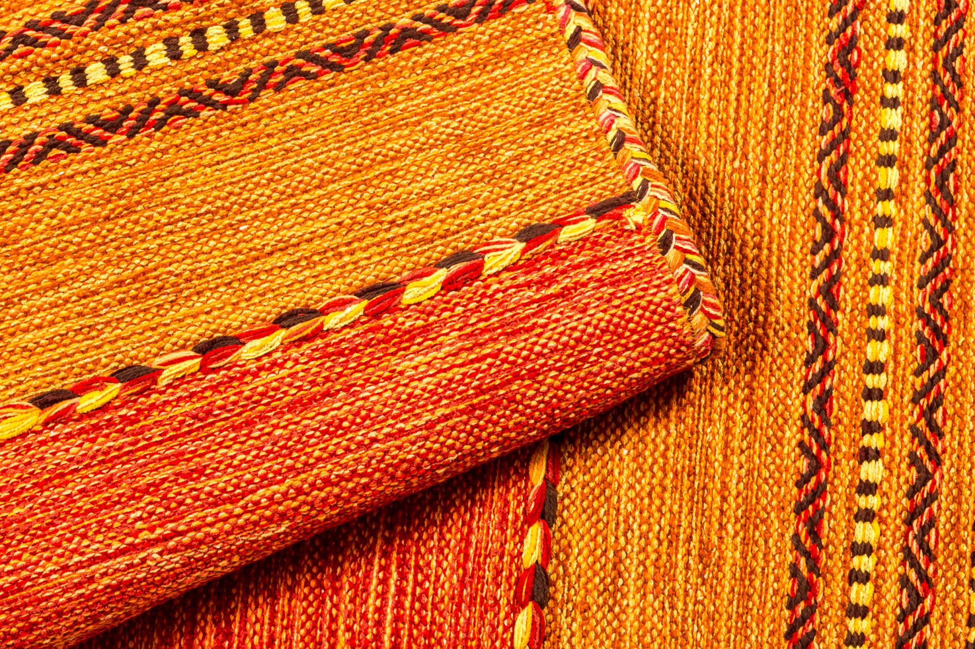 Tappeto moderno Kansas, stile kilim, 100% cotone, arancione, 200x60cm