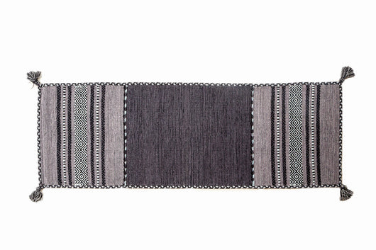 Tappeto moderno Kansas, stile kilim, 100% cotone, nero, 200x60cm
