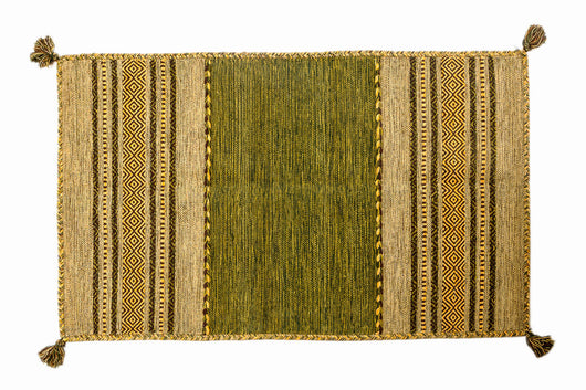 Tappeto moderno Kansas, stile kilim, 100% cotone, verde, 90x60cm