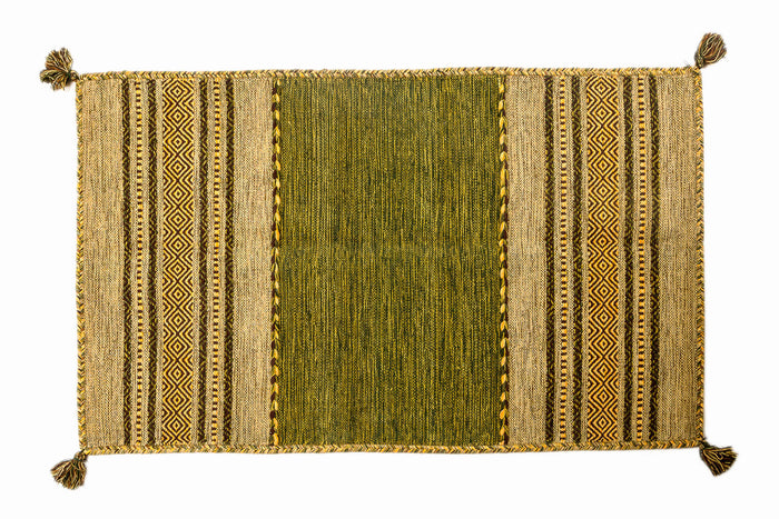 Tappeto moderno Kansas, stile kilim, 100% cotone, verde, 200x140cm