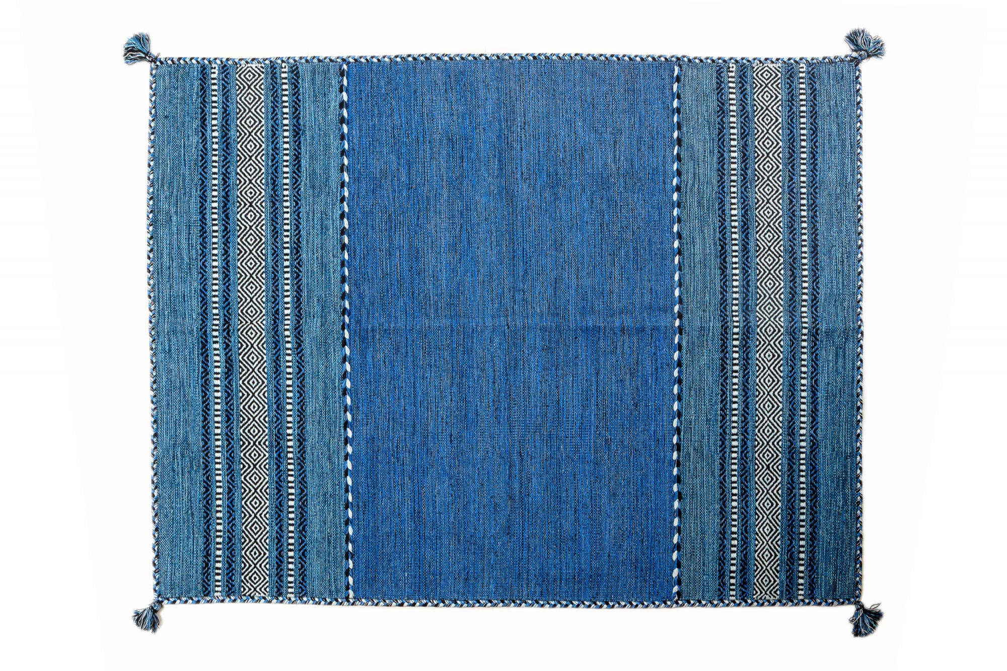 Tappeto moderno Kansas, stile kilim, 100% cotone, blu, 90x60cm