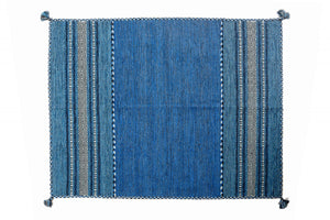 Tappeto moderno Kansas, stile kilim, 100% cotone, blu, 90x60cm