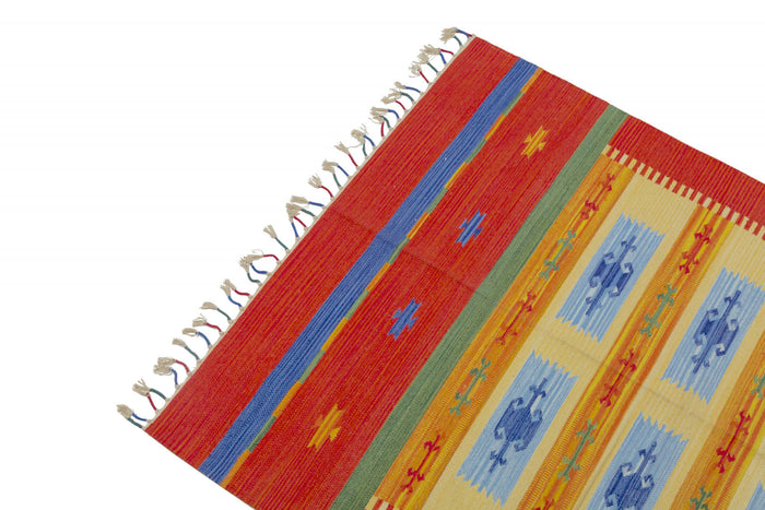 Tappeto moderno Seattle, stile kilim, 100% cotone, multicolore, 170x110cm