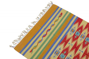 Tappeto moderno Seattle, stile kilim, 100% cotone, multicolore, 130x70cm