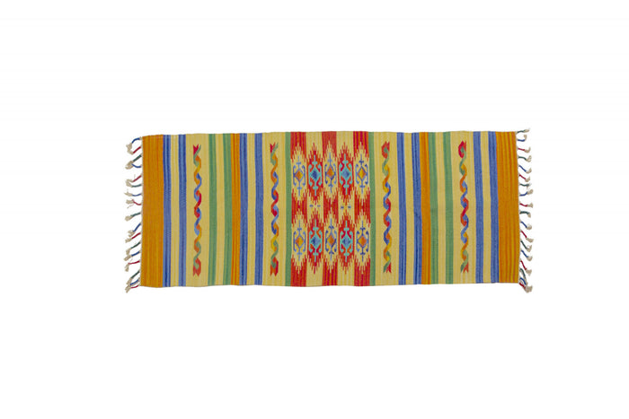 Tappeto moderno Seattle, stile kilim, 100% cotone, multicolore, 240x60cm