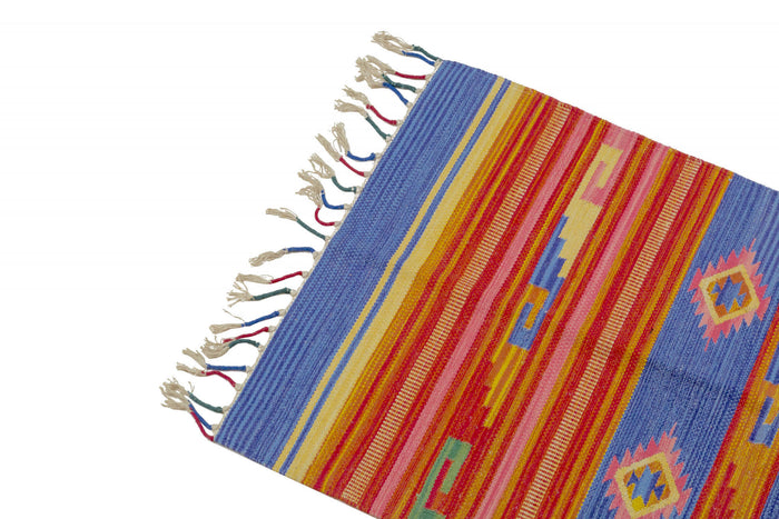 Tappeto moderno Seattle, stile kilim, 100% cotone, multicolore, 130x70cm