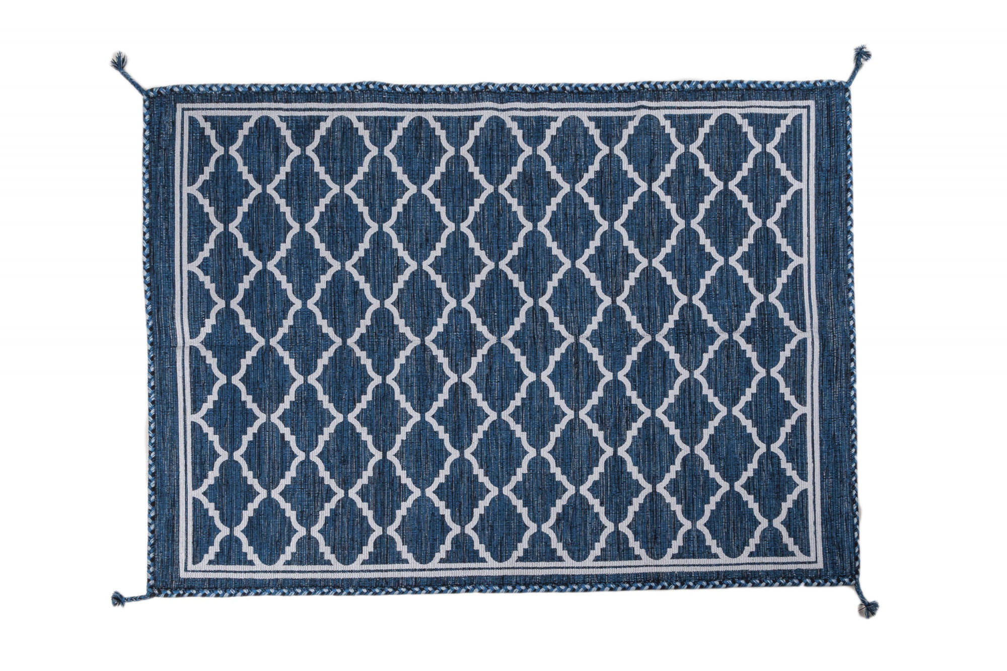 Tappeto moderno Toronto, stile kilim, 100% cotone, blu, 180x120cm