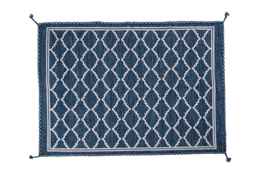 Tappeto moderno Toronto, stile kilim, 100% cotone, blu, 230x160cm