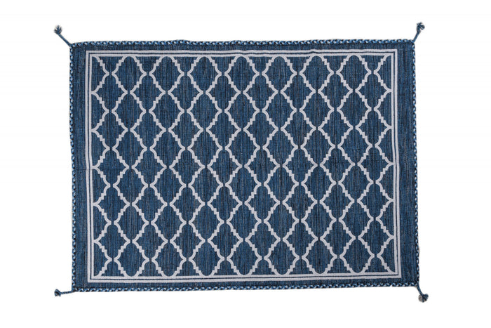 Tappeto moderno Toronto, stile kilim, 100% cotone, blu, 230x160cm