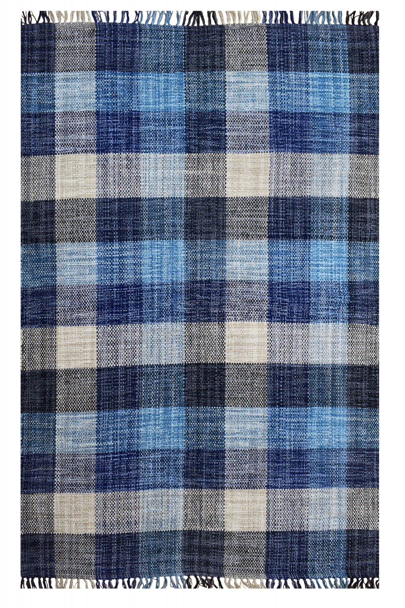 Tappeto moderno sacramento, stile kilim, 100% cotone, blu, 230x160cm