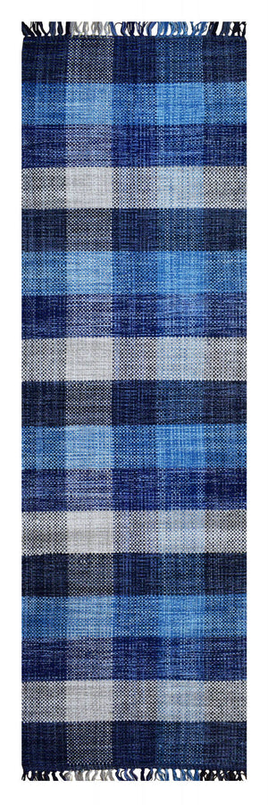 Tappeto moderno sacramento, stile kilim, 100% cotone, blu, 240x60cm