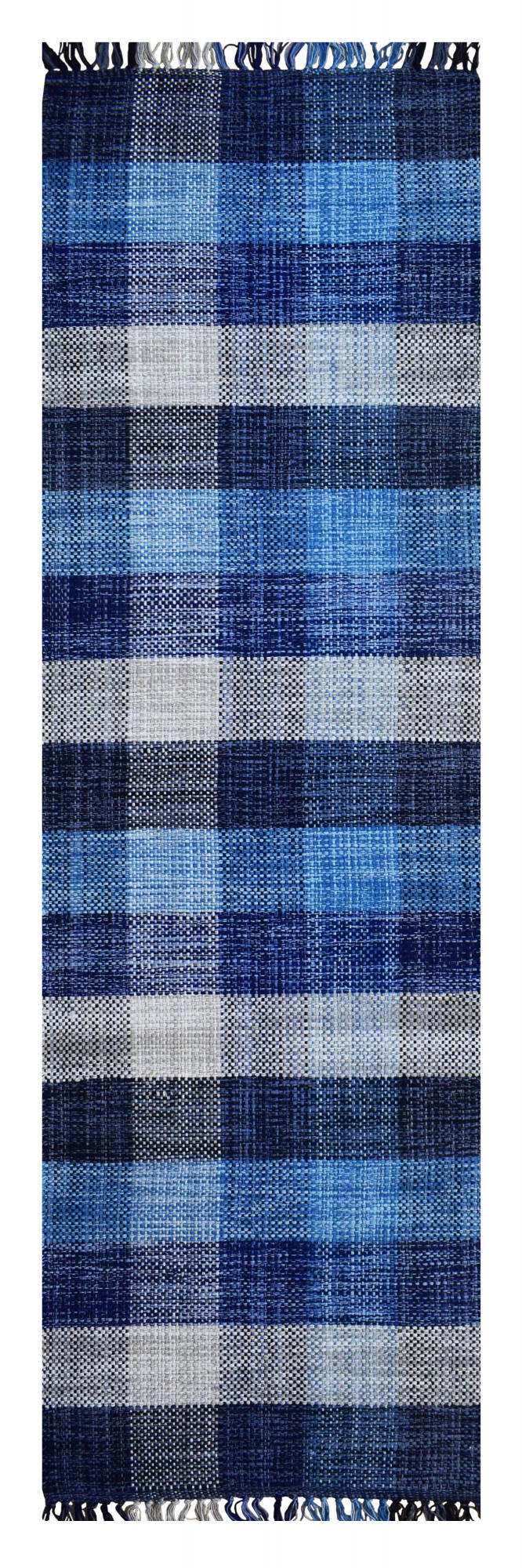 Tappeto moderno sacramento, stile kilim, 100% cotone, blu, 240x60cm