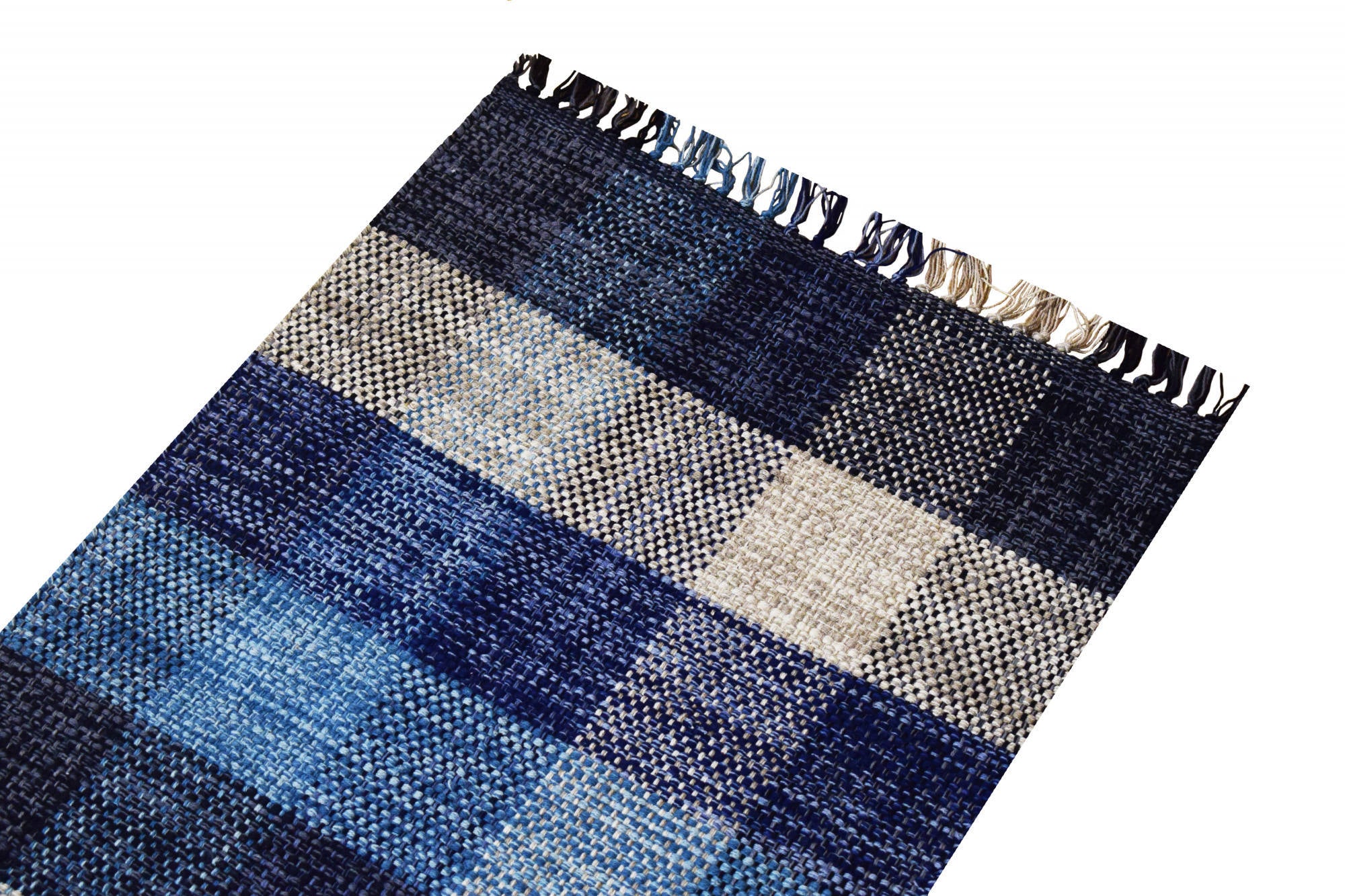 Tappeto moderno sacramento, stile kilim, 100% cotone, blu, 240x60cm