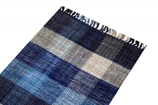 Tappeto moderno sacramento, stile kilim, 100% cotone, blu, 240x60cm