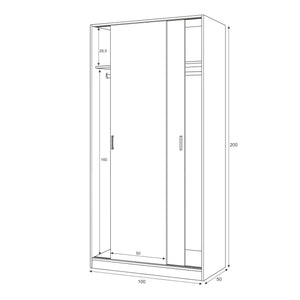 Guardaroba Alt, Armadio per camera da letto a 2 ante scorrevoli, Mobile con ripiano e barra appendiabiti, cm 100x50h200, Rovere