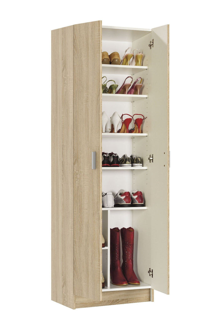 Armadio multiuso Altiplano, Mobile ausiliario a 2 ante, Guardaroba portascarpe moderno, Scarpiera verticale, cm 59x37h180, Rovere