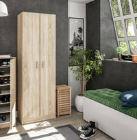 Armadio multiuso Altiplano, Mobile ausiliario a 2 ante, Guardaroba portascarpe moderno, Scarpiera verticale, cm 59x37h180, Rovere