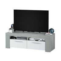 Mobile porta TV Sparaxis, Credenza per televisione da soggiorno, Supporto TV a 2 ante, Credenza bassa da salotto, cm 120x42h40, Bianco e Cemento