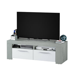 Mobile porta TV Sparaxis, Credenza per televisione da soggiorno, Supporto TV a 2 ante, Credenza bassa da salotto, cm 120x42h40, Bianco e Cemento