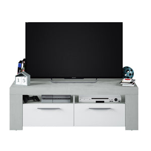 Mobile porta TV Sparaxis, Credenza per televisione da soggiorno, Supporto TV a 2 ante, Credenza bassa da salotto, cm 120x42h40, Bianco e Cemento