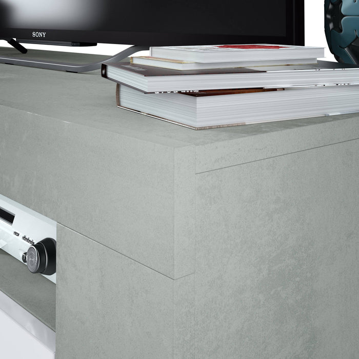 Mobile porta TV Sparaxis, Credenza per televisione da soggiorno, Supporto TV a 2 ante, Credenza bassa da salotto, cm 120x42h40, Bianco e Cemento