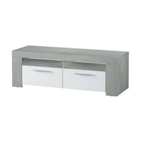 Mobile porta TV Sparaxis, Credenza per televisione da soggiorno, Supporto TV a 2 ante, Credenza bassa da salotto, cm 120x42h40, Bianco e Cemento