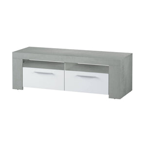 Mobile porta TV Sparaxis, Credenza per televisione da soggiorno, Supporto TV a 2 ante, Credenza bassa da salotto, cm 120x42h40, Bianco e Cemento