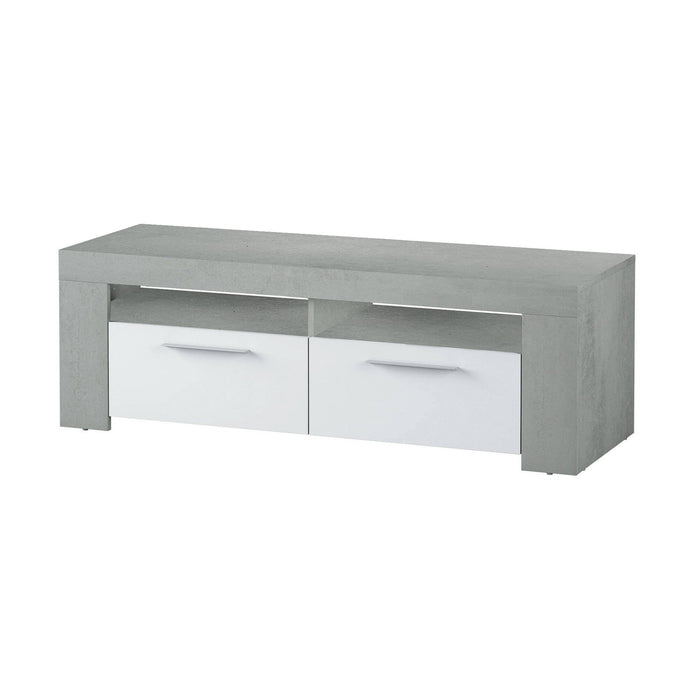 Mobile porta TV Sparaxis, Credenza per televisione da soggiorno, Supporto TV a 2 ante, Credenza bassa da salotto, cm 120x42h40, Bianco e Cemento