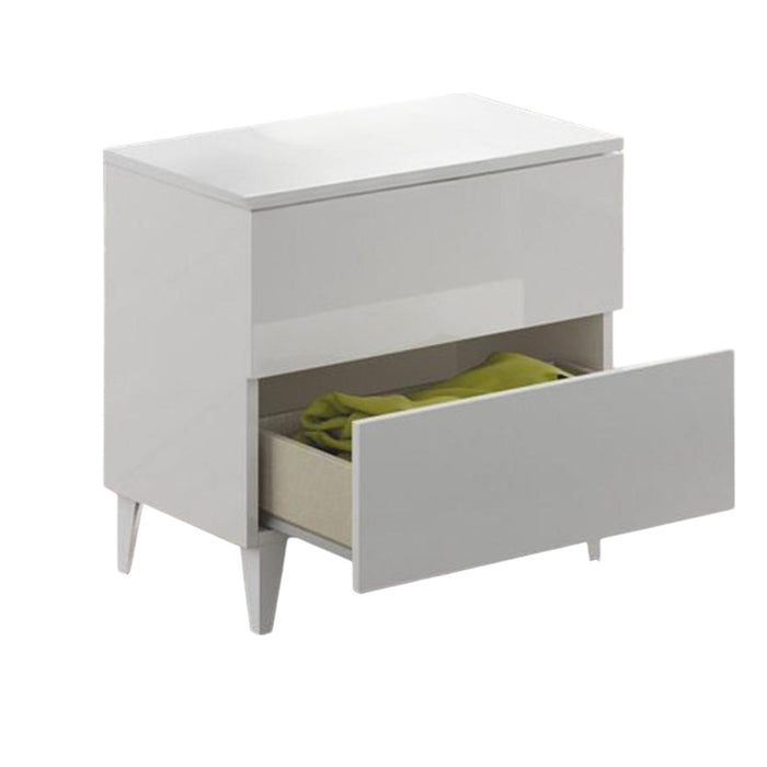 Comodino Armageddo, Comodino a 2 cassetti, Tavolino da notte, ComÒ² basso per camera da letto, cm 50x34h49, Bianco lucido