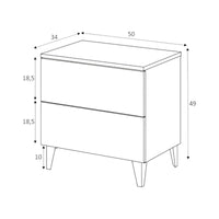 Comodino Armageddo, Comodino a 2 cassetti, Tavolino da notte, ComÒ² basso per camera da letto, cm 50x34h49, Bianco lucido