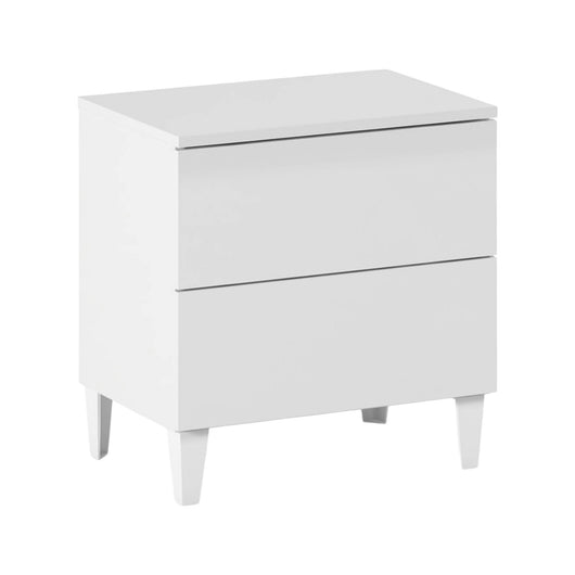 Comodino Armageddo, Comodino a 2 cassetti, Tavolino da notte, ComÒ² basso per camera da letto, cm 50x34h49, Bianco lucido