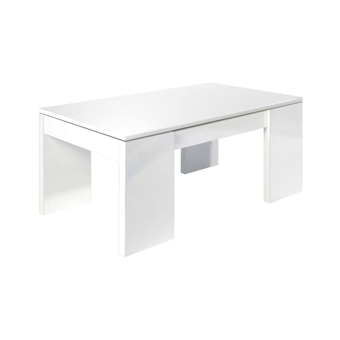 Tavolino da salotto Almo, Tavolino da caffÒ¨ con piano elevabile, Tavolo basso da soggiorno, cm 100x50h43/84, Bianco lucido