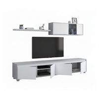 Parete attrezzata Amir, Mobile da soggiorno porta TV, Composizione set salotto, Set salotto con pensile, cm 200x41h43, Bianco e Cemento