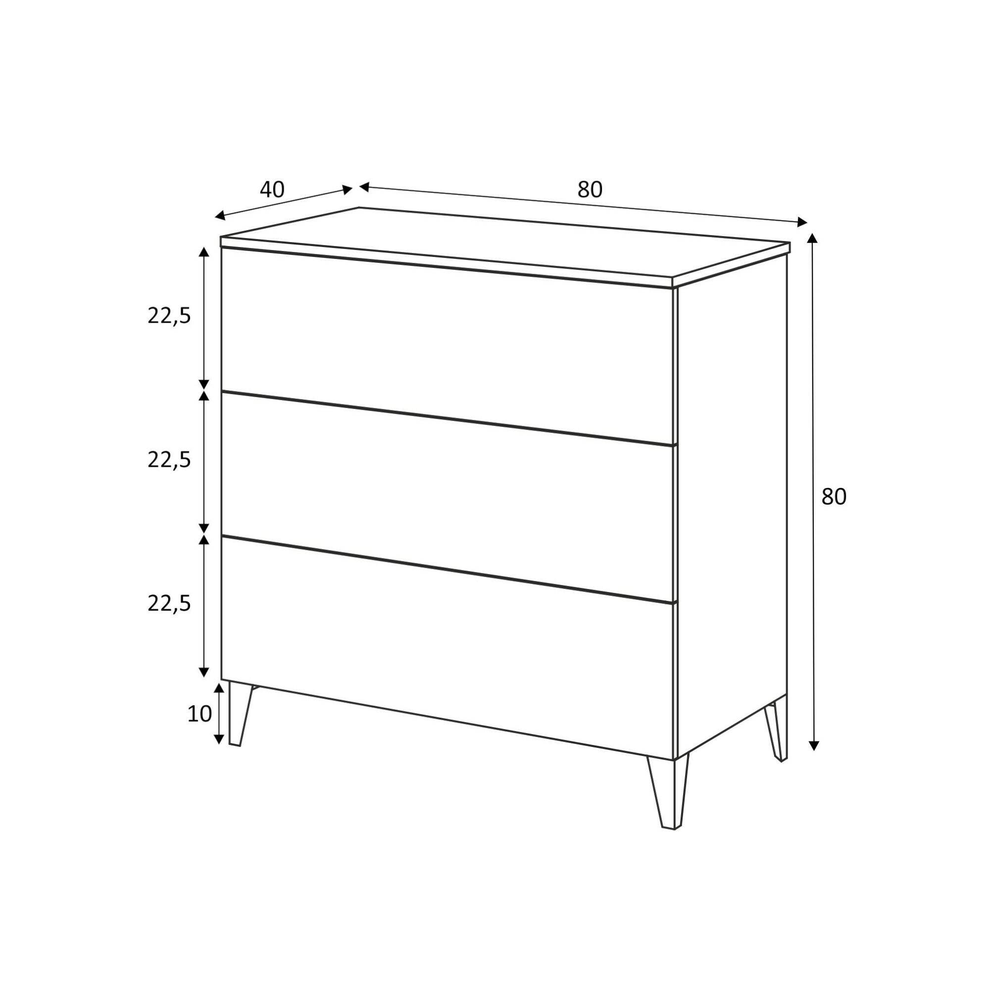 Cassettiera Acetate, Settimanale a 3 cassetti, Mobile ComÒ² per camera da letto, ComÒ² moderno, cm 80x40h80, Bianco