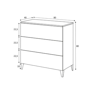 Cassettiera Acetate, Settimanale a 3 cassetti, Mobile ComÒ² per camera da letto, ComÒ² moderno, cm 80x40h80, Bianco