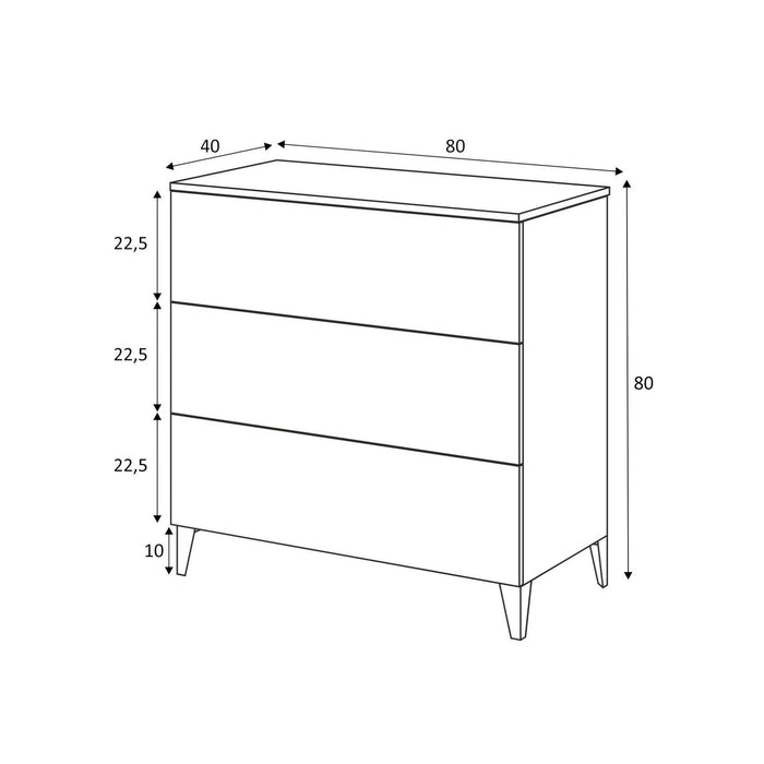 Cassettiera Acetate, Settimanale a 3 cassetti, Mobile ComÒ² per camera da letto, ComÒ² moderno, cm 80x40h80, Bianco