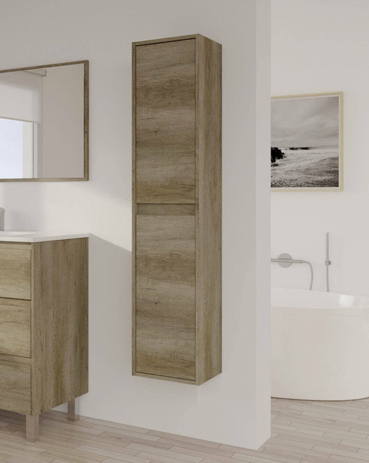 Colonna Bagno Aladin, Mobile a colonna per bagno a 2 ante, Armadio pensile sospeso, Mobiletto multiuso moderno, cm 30x26h140, Quercia