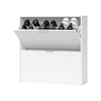 Scarpiera Anakin, Armadio portascarpe a 2 ante a ribalta, Scarpiera bassa da ingresso, Mobile basso, cm 75x22h76, Bianco