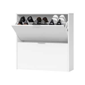 Scarpiera Anakin, Armadio portascarpe a 2 ante a ribalta, Scarpiera bassa da ingresso, Mobile basso, cm 75x22h76, Bianco