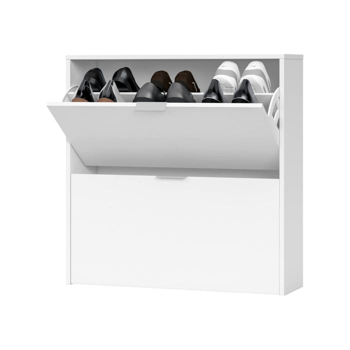 Scarpiera Anakin, Armadio portascarpe a 2 ante a ribalta, Scarpiera bassa da ingresso, Mobile basso, cm 75x22h76, Bianco