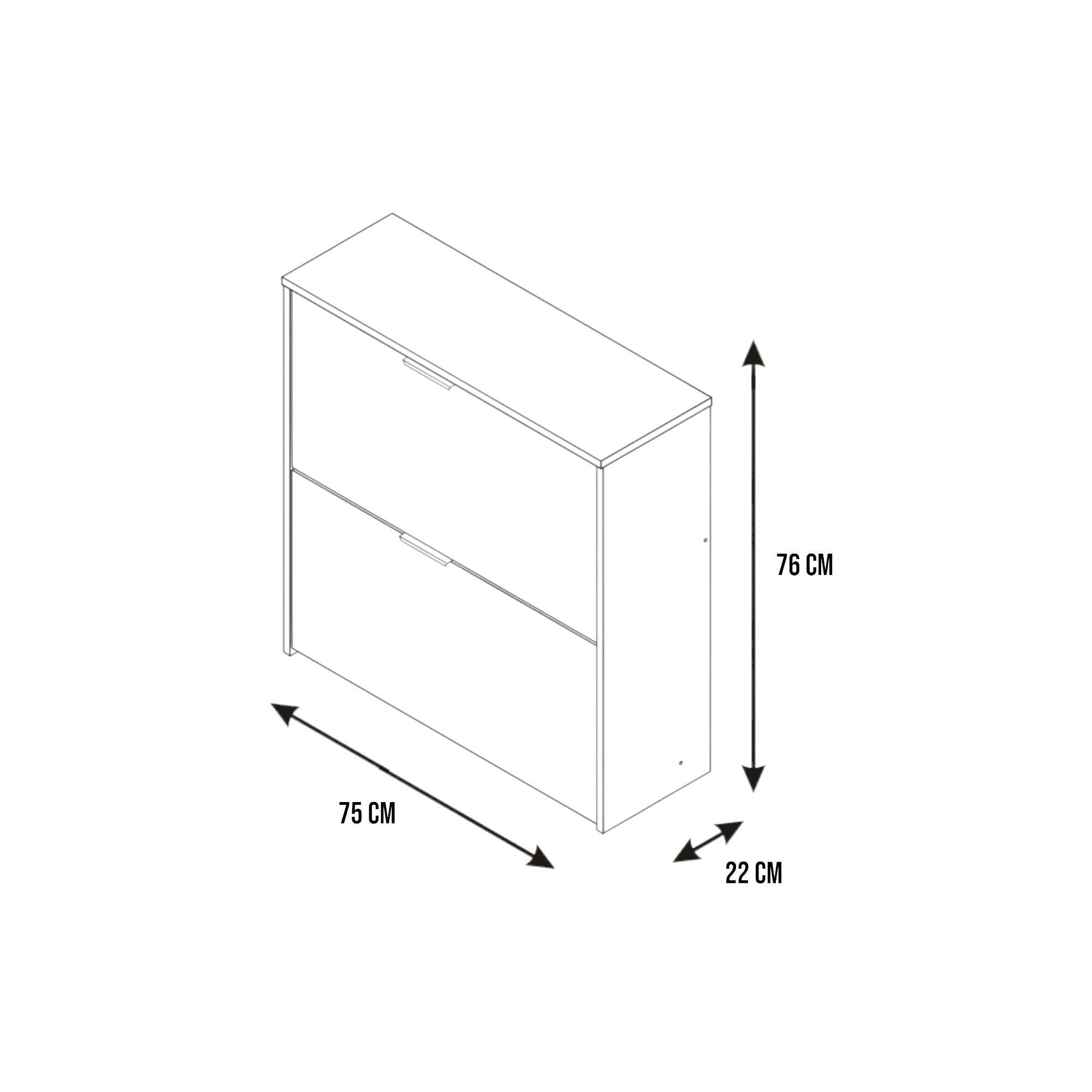 Scarpiera Anakin, Armadio portascarpe a 2 ante a ribalta, Scarpiera bassa da ingresso, Mobile basso, cm 75x22h76, Bianco