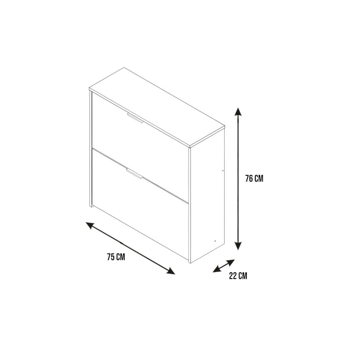Scarpiera Anakin, Armadio portascarpe a 2 ante a ribalta, Scarpiera bassa da ingresso, Mobile basso, cm 75x22h76, Bianco