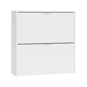 Scarpiera Anakin, Armadio portascarpe a 2 ante a ribalta, Scarpiera bassa da ingresso, Mobile basso, cm 75x22h76, Bianco