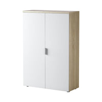 Armadio multiuso Dionisio, Mobile multiuso a 2 ante, Armadio portascarpe con 3 ripiani, Scarpiera moderna, cm 80x33h119, Rovere e Bianco