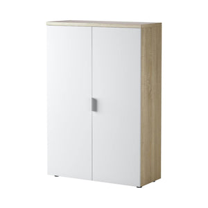 Armadio multiuso Dionisio, Mobile multiuso a 2 ante, Armadio portascarpe con 3 ripiani, Scarpiera moderna, cm 80x33h119, Rovere e Bianco
