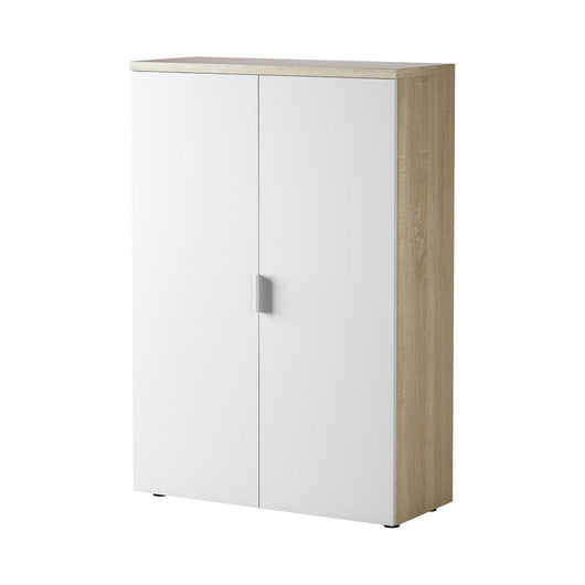 Armadio multiuso Dionisio, Mobile multiuso a 2 ante, Armadio portascarpe con 3 ripiani, Scarpiera moderna, cm 80x33h119, Rovere e Bianco